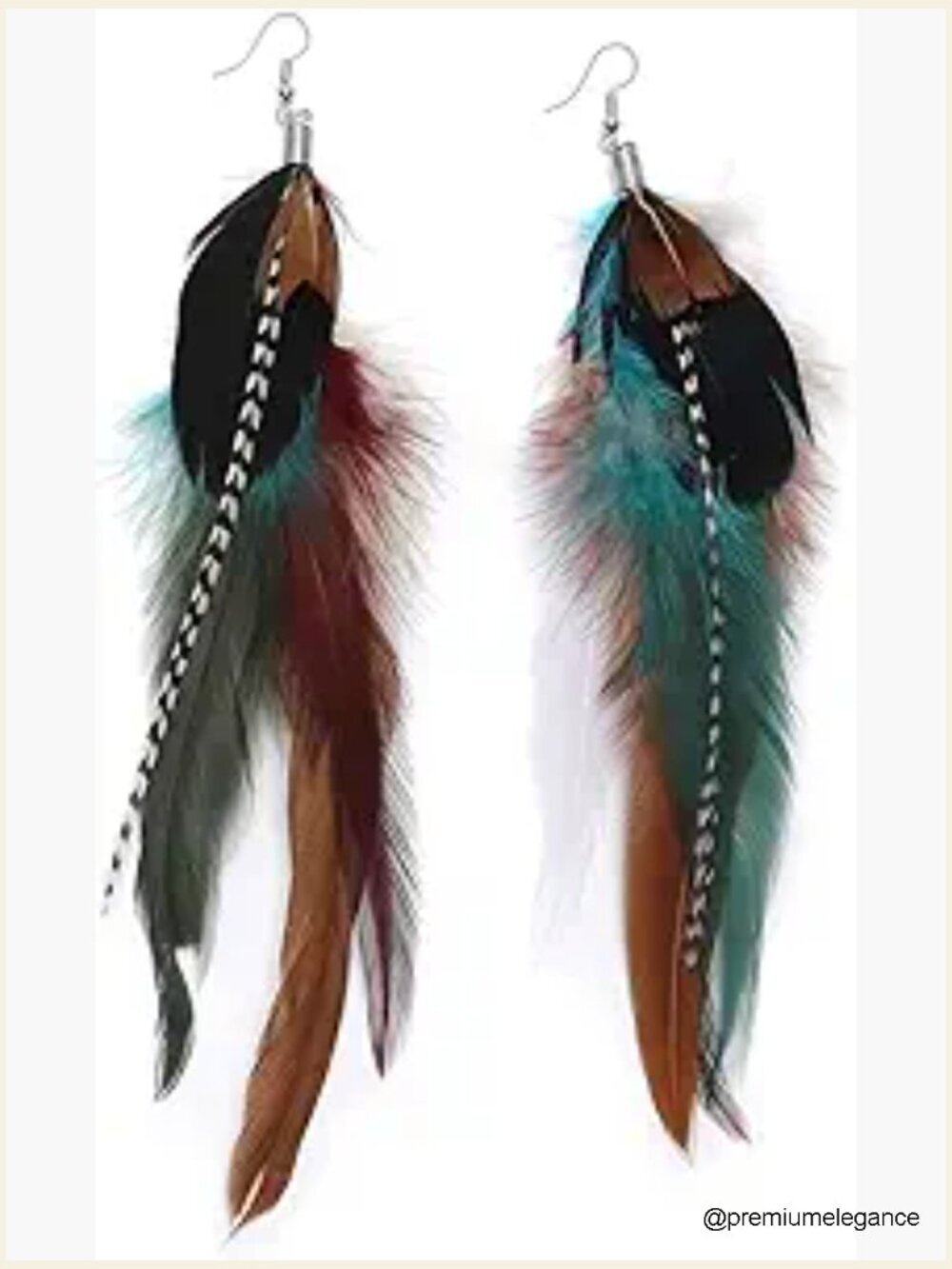 Handmade Natural Feather Dangle Earrings Bohemian Multicolor Pheasant Long Drop